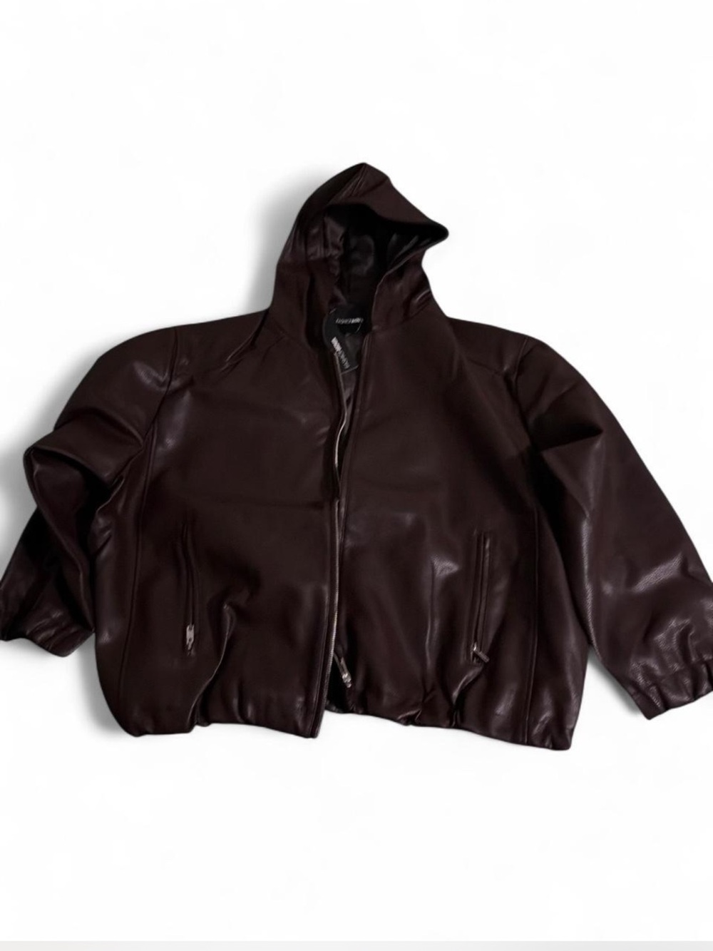 Fashion Nova Hooded Bomber Jacket - Maroon/Brown